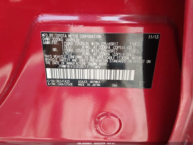 2014 Toyota Rav4 Xle მანქანა იყიდება აუქციონზე, vin: JTMWFREV1ED028312, აუქციონის ნომერი: 45809981