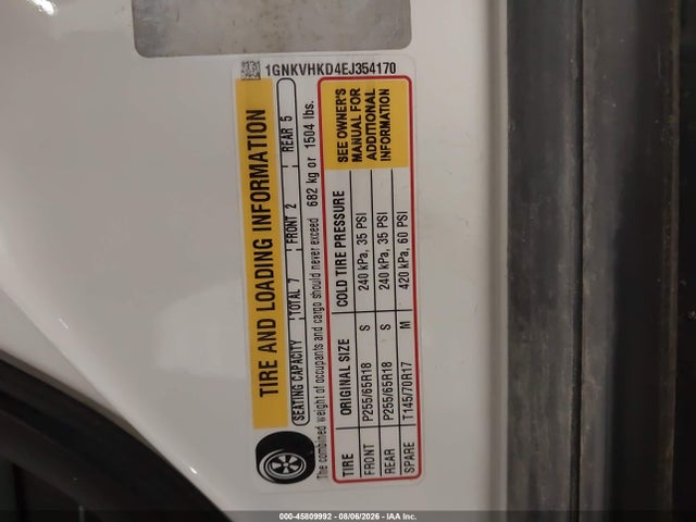45809992 :رقم المزاد ، 1GNKVHKD4EJ354170 vin ، 2014 Chevrolet Traverse 2lt مزاد بيع