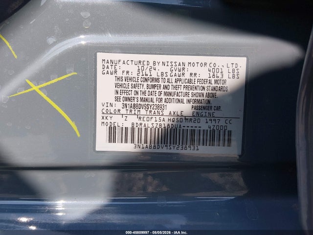45809997 :رقم المزاد ، 3N1AB8DV9SY238931 vin ، 2025 Nissan Sentra Sr مزاد بيع