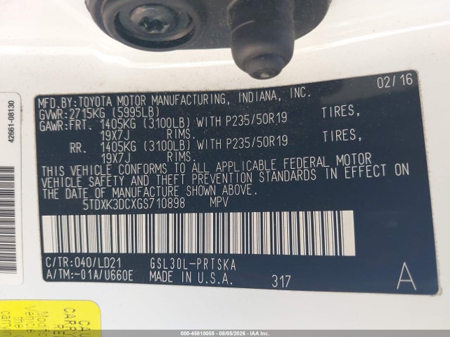 5TDXK3DCXGS710898 Toyota Sienna Se 8 Passenger