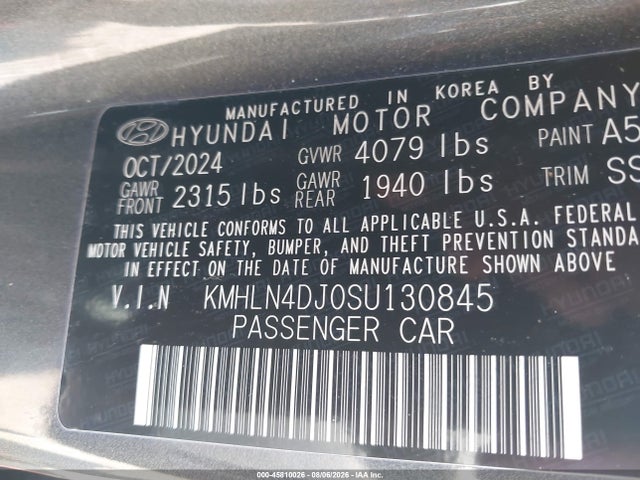 Aukcja sprzedaży 2025 Hyundai Elantra Hybrid Limited, vin: KMHLN4DJ0SU130845, numer aukcji: 45810026