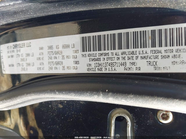 Aukcja sprzedaży 2009 Dodge Ram 1500, vin: 1D3HV13T495711449, numer aukcji: 45810028