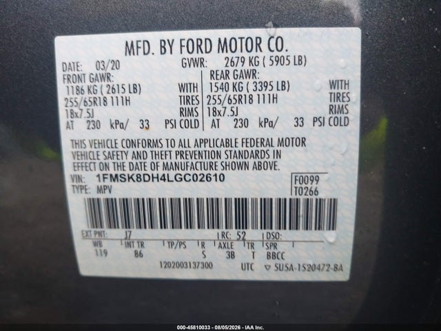 Ford EXPLORER XLT 2020 1FMSK8DH4LGC02610 Image 9