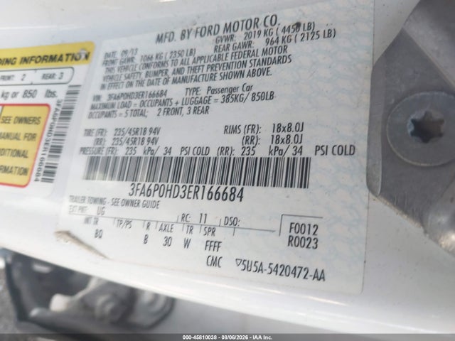 Ford FUSION SE 2014 3FA6P0HD3ER166684 Image 8