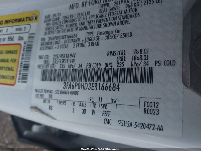 Ford FUSION SE 2014 3FA6P0HD3ER166684 Image 9