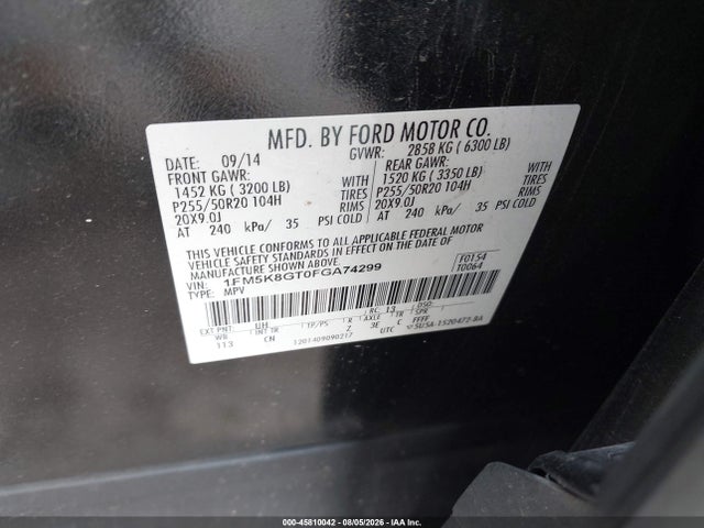 Ford EXPLORER SPORT 2015 1FM5K8GT0FGA74299 Image 9