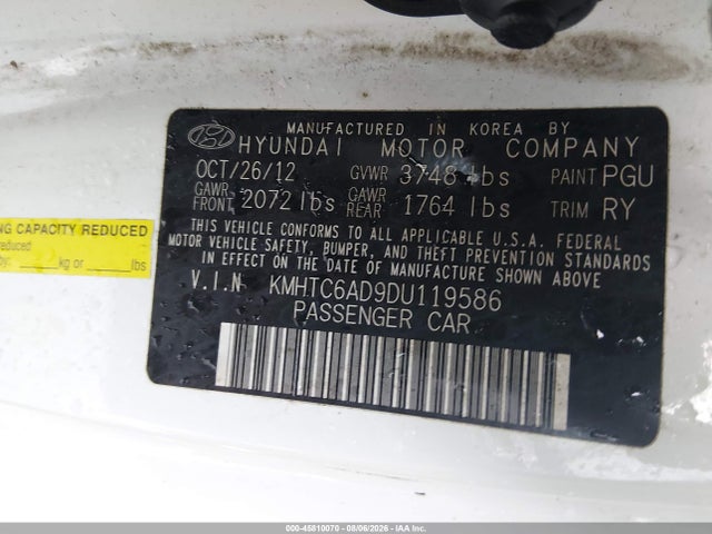2013 Hyundai Veloster Base W/gray მანქანა იყიდება აუქციონზე, vin: KMHTC6AD9DU119586, აუქციონის ნომერი: 45810070