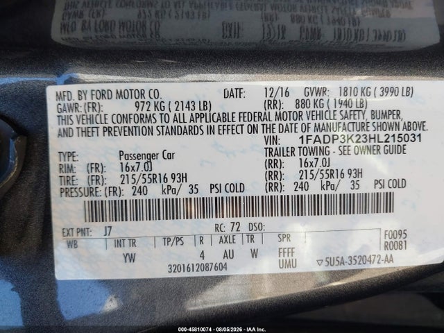 Ford FOCUS SE 2017 1FADP3K23HL215031 Image 9