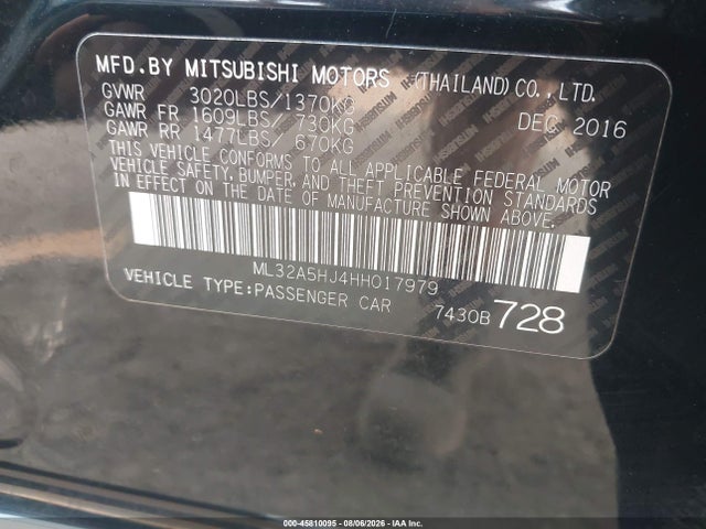 Mitsubishi Mirage Gt 2017 ML32A5HJ4HH017979 Image 9