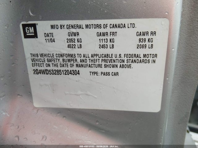2005 Buick Lacrosse Cxl მანქანა იყიდება აუქციონზე, vin: 2G4WD532851204304, აუქციონის ნომერი: 45810103