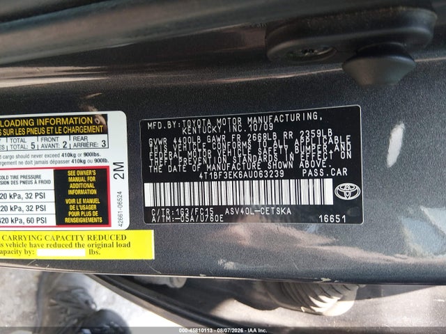 Продаж на аукціоні авто 2010 Toyota Camry Se, vin: 4T1BF3EK6AU063239, номер лоту: 45810113