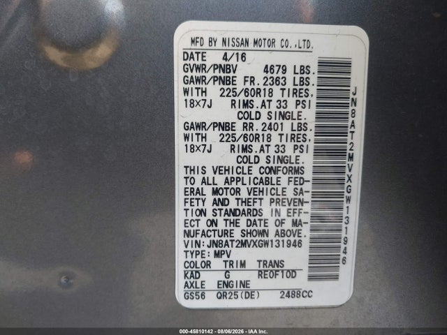 Nissan Rogue Sl 2016 JN8AT2MVXGW131946 Image 9