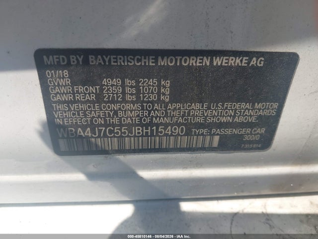 2018 Bmw 440i Gran Coupe Xdrive მანქანა იყიდება აუქციონზე, vin: WBA4J7C55JBH15490, აუქციონის ნომერი: 45810146