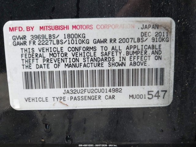 Продажа на аукционе авто 2012 Mitsubishi Lancer Es, vin: JA32U2FU2CU014982, номер лота: 45810203