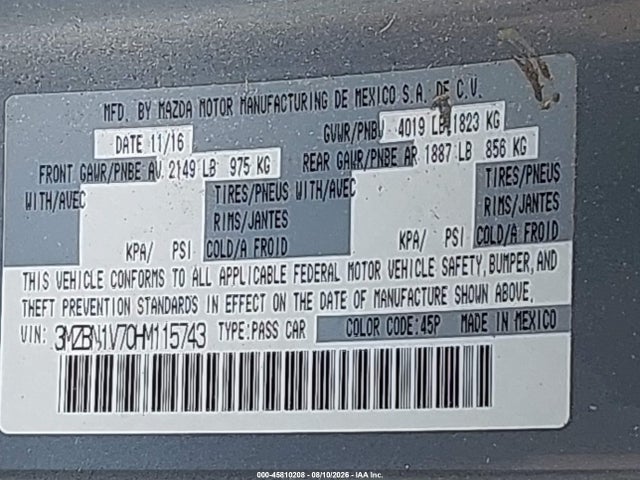 Mazda Mazda3 Touring 2017 3MZBN1V70HM115743 Image 9