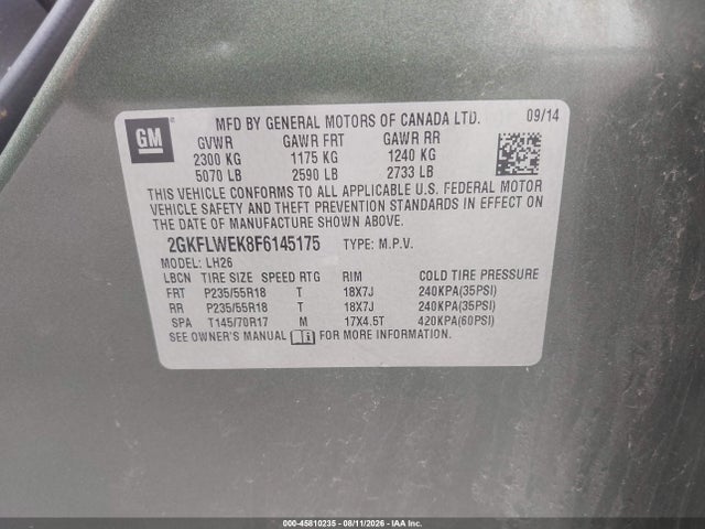 2015 Gmc Terrain Sle-2 მანქანა იყიდება აუქციონზე, vin: 2GKFLWEK8F6145175, აუქციონის ნომერი: 45810235