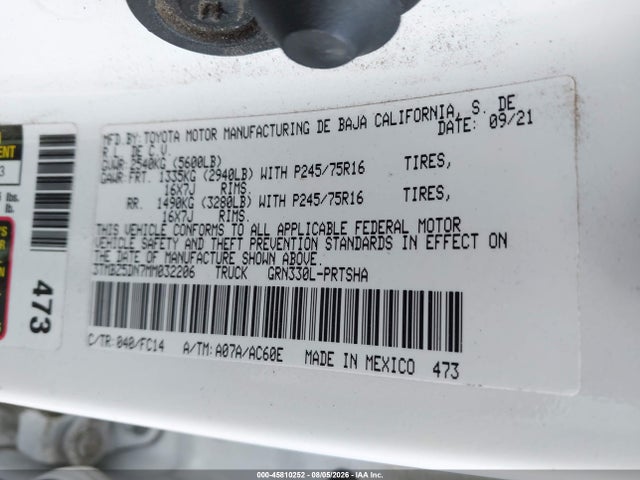 3TMBZ5DN7MM032206 Toyota Tacoma Sr5 V6