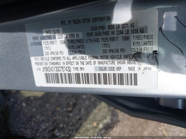 Aukcja sprzedaży 2016 Mazda Cx-5 Touring, vin: JM3KE4CY3G0757432, numer aukcji: 45810265