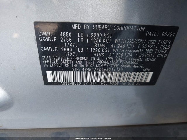 4S4BTAFC1M3214180 Subaru Outback Premium