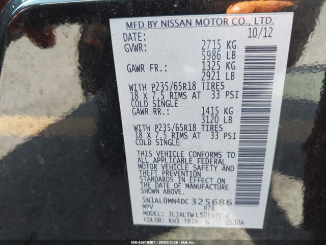 Продаж на аукціоні авто 2013 Infiniti Jx35, vin: 5N1AL0MN4DC325686, номер лоту: 45810307