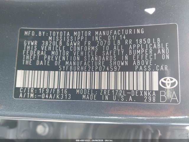 Toyota Corolla Le Plus 2014 5YFBURHE2EP074597 Image 9