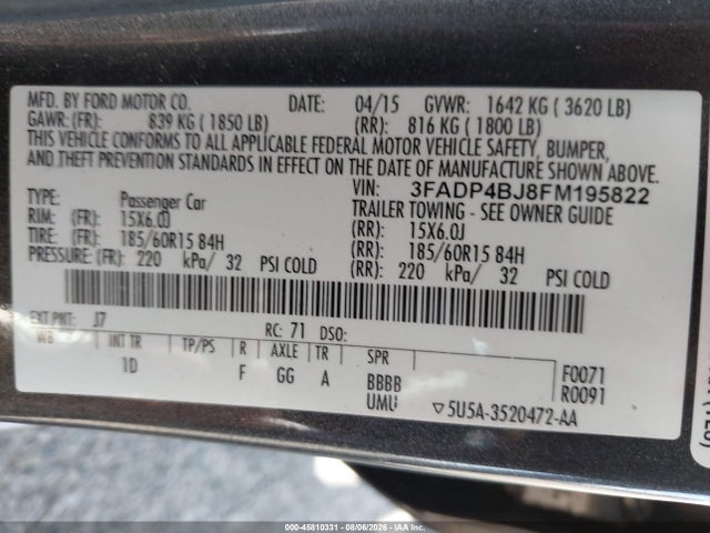 Ford FIESTA SE 2015 3FADP4BJ8FM195822 Image 9
