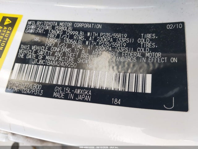 Продаж на аукціоні авто 2010 Lexus Rx 450h, vin: JTJBC1BA8A2409250, номер лоту: 45810358
