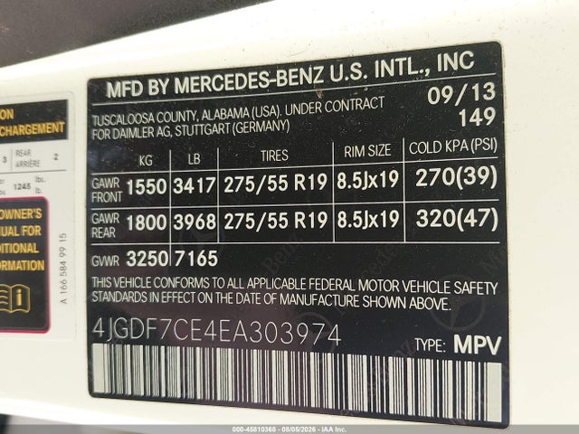 45810368 :رقم المزاد ، 4JGDF7CE4EA303974 vin ، 2014 Mercedes-benz Gl 450 4matic مزاد بيع