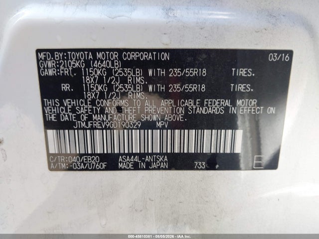 JTMJFREV9GD190329 Toyota RAV4 SE