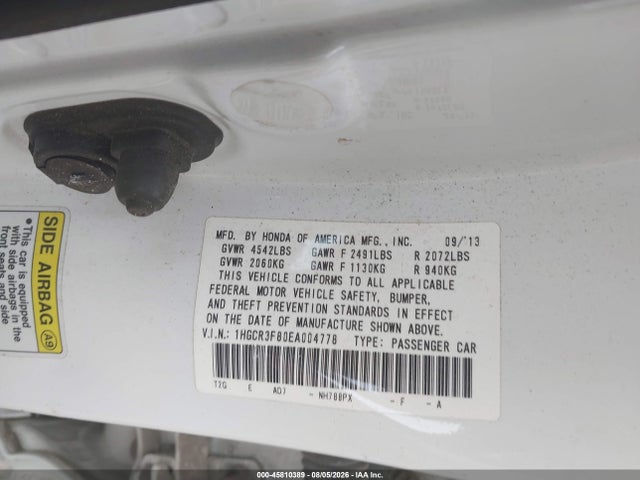 Продажа на аукционе авто 2014 Honda Accord Ex-l V-6, vin: 1HGCR3F80EA004778, номер лота: 45810389