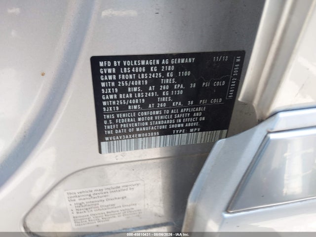 2014 Volkswagen Tiguan R-line მანქანა იყიდება აუქციონზე, vin: WVGAV3AX4EW063895, აუქციონის ნომერი: 45810431