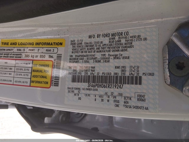 Ford FUSION SE 2014 3FA6P0HD6ER219247 Image 9