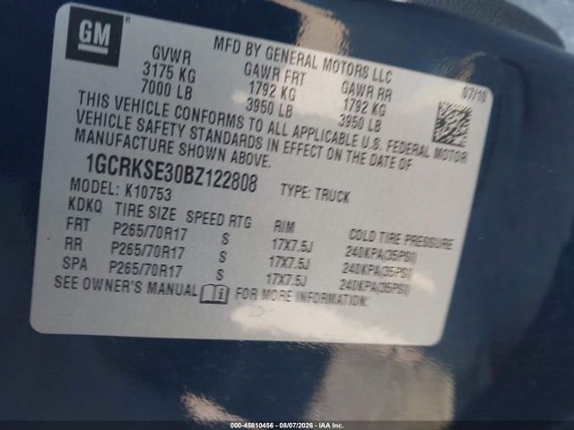 Aukcja sprzedaży 2011 Chevrolet Silverado 1500 Lt, vin: 1GCRKSE30BZ122808, numer aukcji: 45810456