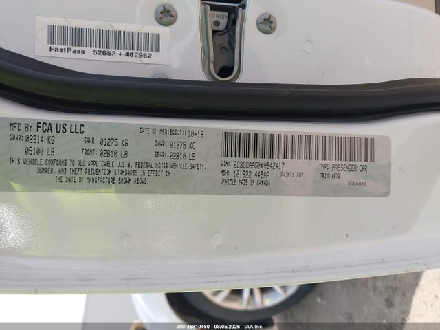 45810460 :رقم المزاد ، 2C3CCAAG0KH542417 vin ، 2019 Chrysler 300 Touring L مزاد بيع