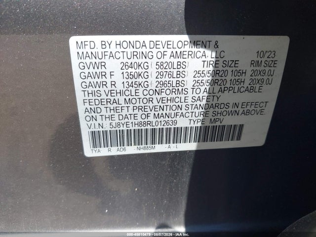 Aukcja sprzedaży 2024 Acura Mdx Advance Package, vin: 5J8YE1H88RL012639, numer aukcji: 45810479