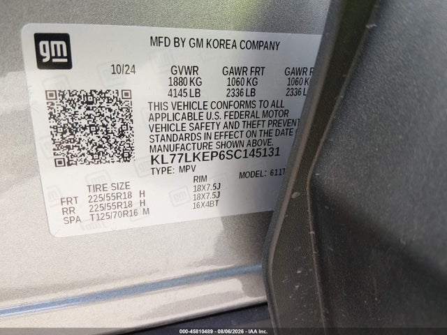 45810489 :رقم المزاد ، KL77LKEP6SC145131 vin ، 2025 Chevrolet Trax Fwd Activ مزاد بيع