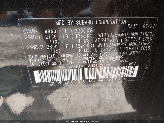 Subaru Outback Premium 2022 4S4BTADC8N3102089 Image 9