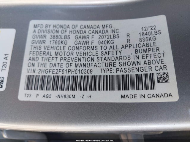 Honda Civic Sport 2023 2HGFE2F51PH510309 Image 9