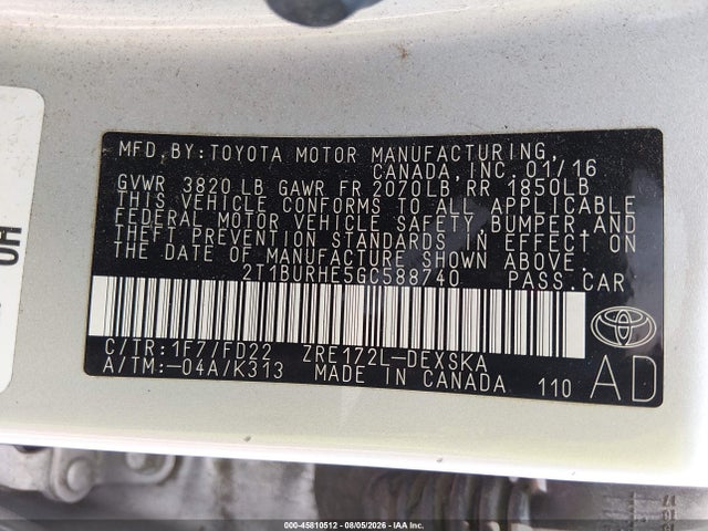 Toyota Corolla S Plus 2016 2T1BURHE5GC588740 Image 9