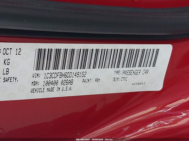 Продажа на аукционе авто 2013 Dodge Dart Rallye, vin: 1C3CDFBH6DD149152, номер лота: 45810527