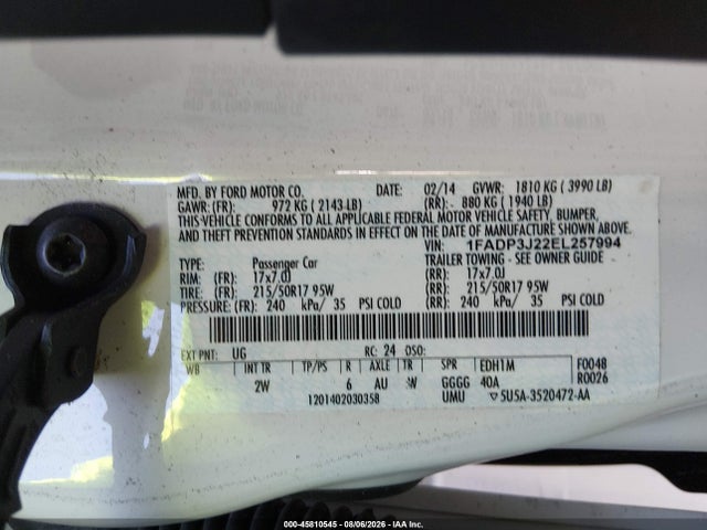 Продажа на аукционе авто 2014 Ford Focus Titanium, vin: 1FADP3J22EL257994, номер лота: 45810545