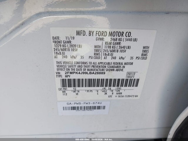 Продажа на аукционе авто 2020 Ford Edge Sel, vin: 2FMPK4J99LBA28889, номер лота: 45810560