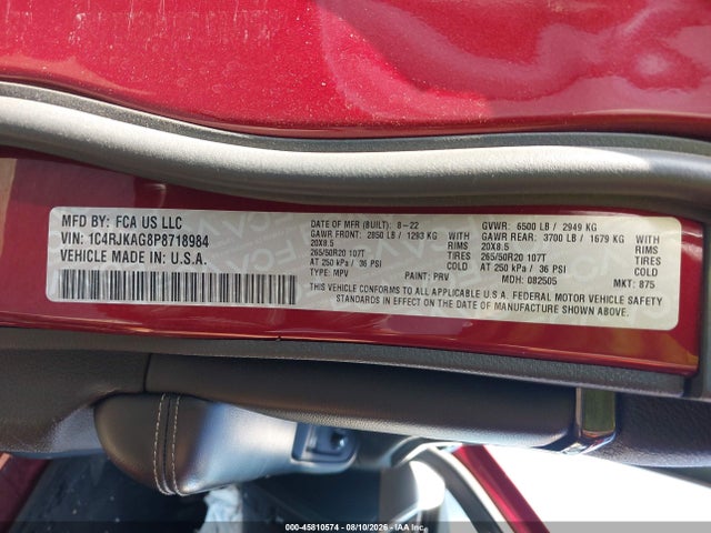 45810574 :رقم المزاد ، 1C4RJKAG8P8718984 vin ، 2023 Jeep Grand Cherokee L Altitude 4x4 مزاد بيع