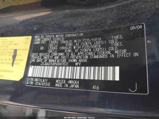 Aukcja sprzedaży 2005 Lexus Rx 330, vin: JTJGA31UX50047023, numer aukcji: 45810593