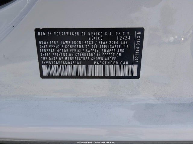 Продаж на аукціоні авто 2025 Volkswagen Jetta 1.5t S, vin: 3VW5X7BU1SM045181, номер лоту: 45810603