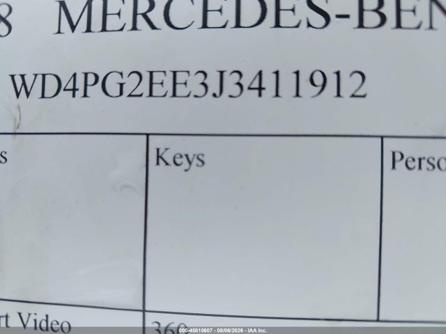 45810607 :رقم المزاد ، WD4PG2EE3J3411912 vin ، 2018 Mercedes-benz Metris مزاد بيع
