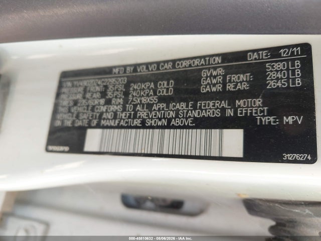 Aukcja sprzedaży 2012 Volvo Xc60 T6 R-design, vin: YV4902DZ4C2295203, numer aukcji: 45810632