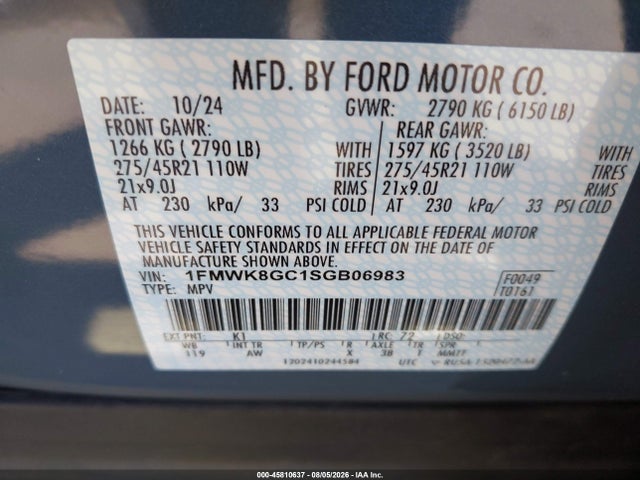 Продаж на аукціоні авто 2025 Ford Explorer St, vin: 1FMWK8GC1SGB06983, номер лоту: 45810637