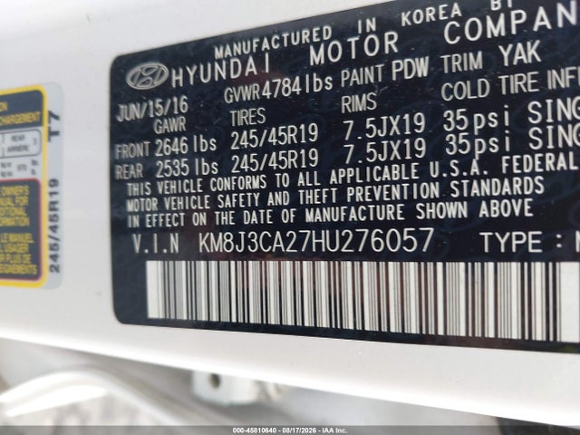 2017 Hyundai Tucson Limited მანქანა იყიდება აუქციონზე, vin: KM8J3CA27HU276057, აუქციონის ნომერი: 45810640