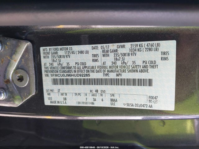 1FMCU0J96HUD92285 Ford Escape Titanium